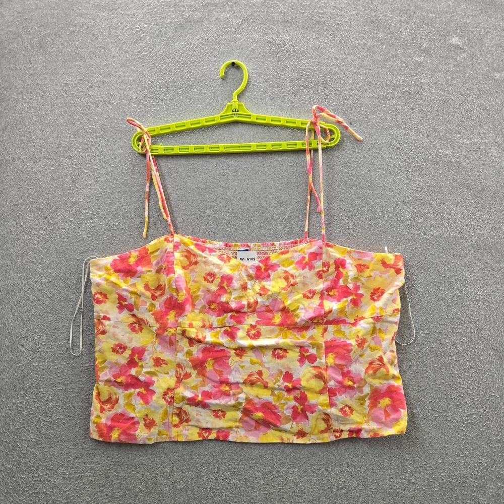 Old Navy Women Tank Top XXL Yellow Linen Viscose Floral Ruffle Square Neck Cami - Picture 1 of 8